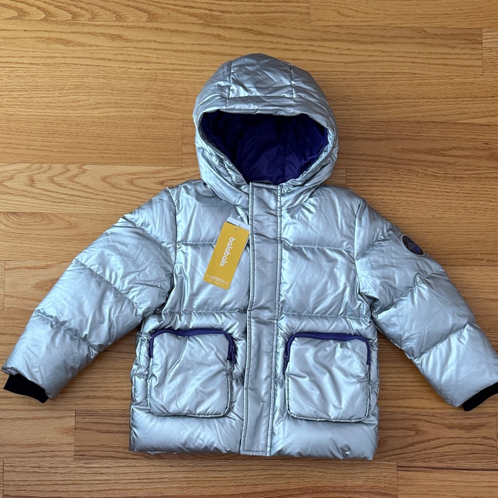 Toddler Boy Silver Hooded Puffer Down Jacket